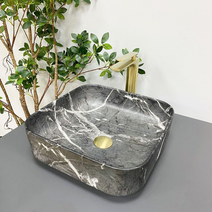 Умивальник VBI Alghero Black Onyx VBI-013303 (40x40 см, чорний онікс, чаша), фото 