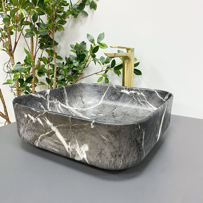 Умивальник VBI Alghero Black Onyx VBI-013303 (40x40 см, чорний онікс, чаша), фото , изображение 3