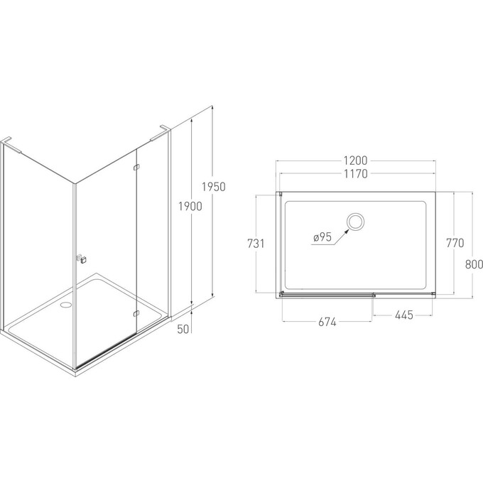Душова кабіна Volle Benita Right 1017.134601R(5коробок) (120x80 см, скло прозоре, профіль хром, з піддоном), фото , изображение 11