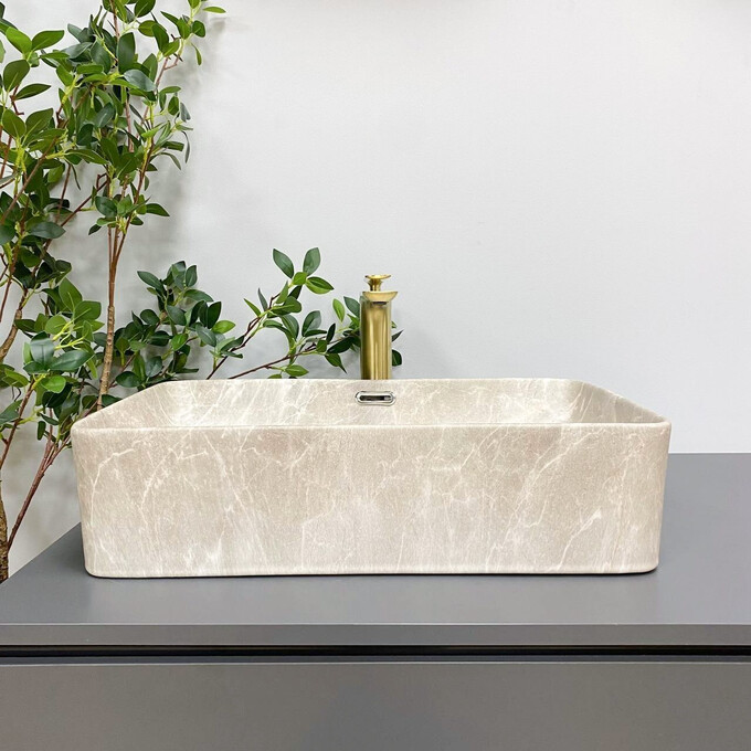 Умивальник VBI Arabba M Beige Stone VBI-013504 (55x35 см, бежевий камінь), Доступні розміри: 55 x 35, Колір виробника: бежевий камінь, фото , изображение 3