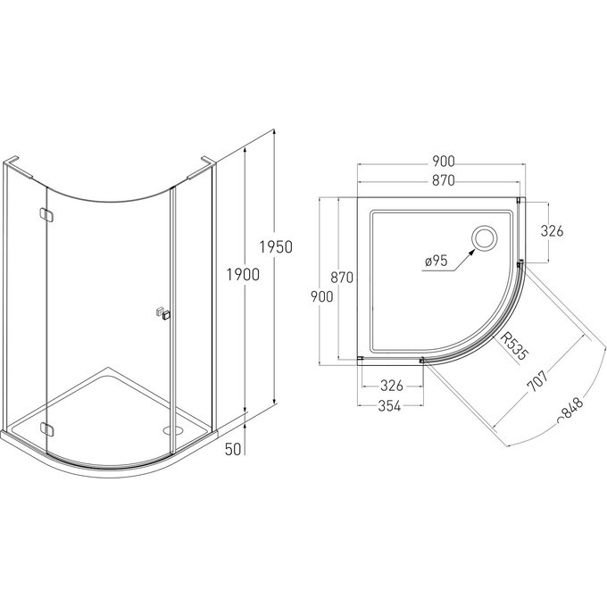Душевая кабина Volle Benita Left 1017.114601L(4коробки) (90x90 см, стекло прозрачное, профиль хром, с поддоном), фото 13