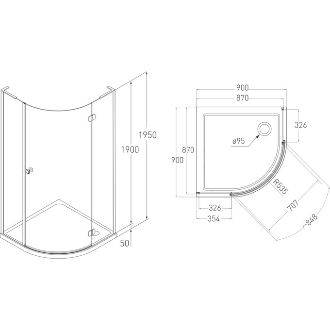 Душевая кабина Volle Benita Right 1017.114601R(4 коробки) (90x90 см, стекло прозрачное, профиль хром, с поддоном), фото 13