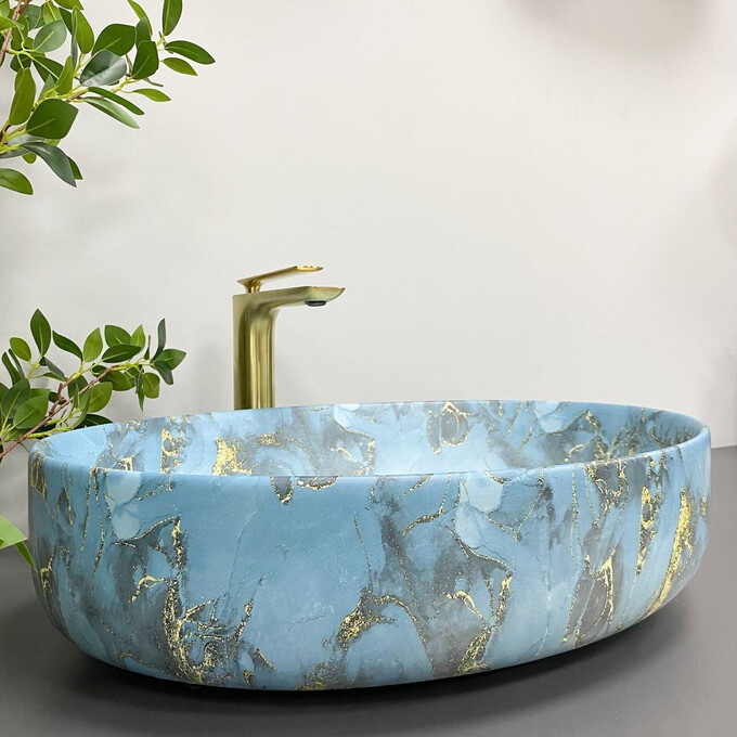 Умивальник VBI Udine Marble Blue Matt VBI-012103 (55x42 см, синій мармур матовий, чаша), Колір виробника: синій мармур матовий, фото , изображение 3