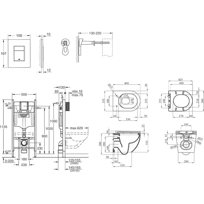 Комплект унітаз з інсталяцією 4 в 1 3884966KH493736: підвісний унітаз з сидінням Kroner Harz WHI493736 + інсталяція Grohe Solido 3884966Q + клавіша змиву Grohe Even 38966000, фото , изображение 14