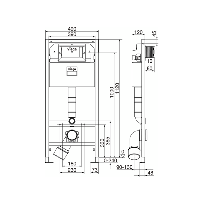 Инсталляция для унитаза 3 в 1 Viega Prevista Dry 771973+678630+773748 (с клавишей смыва и креплением к стене), фото 6