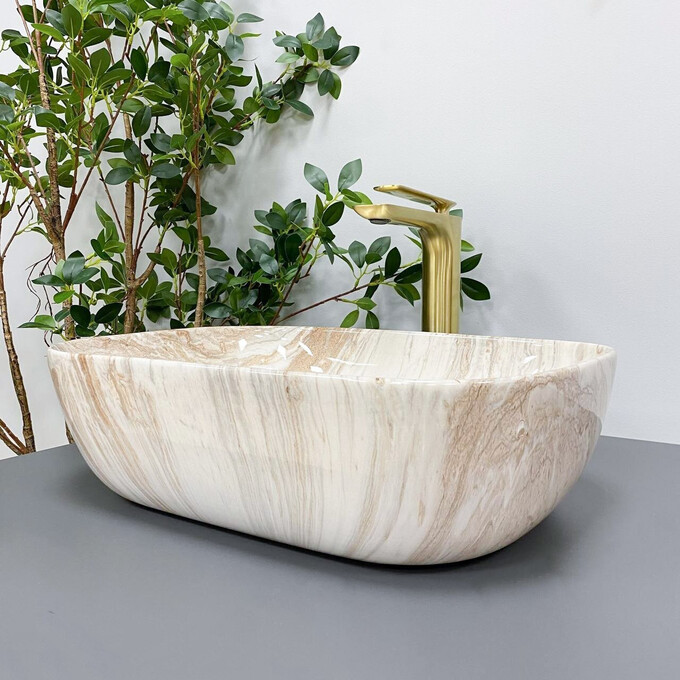Умивальник VBI Ravenna Beige Stone VBI-011204 (45x32 см, бежевий камінь, чаша), Доступні розміри: 45 x 32, Колір виробника: бежевий камінь, фото , изображение 4