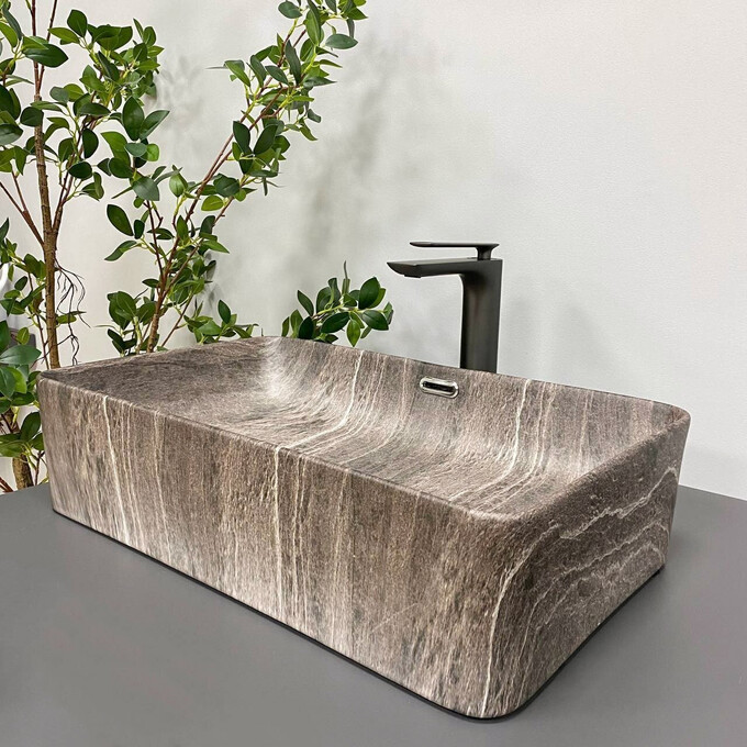 Умивальник VBI Arabba Dark Stone VBI-013503 (55x35 см, темний камінь), Доступні розміри: 55 x 35, Колір виробника: темний камінь, фото , изображение 3