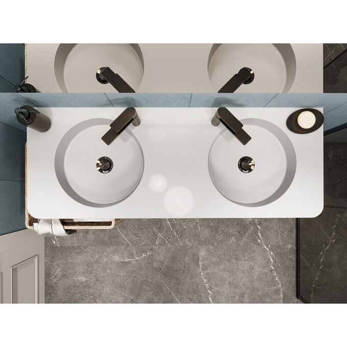 Умивальник Miraggio Loop 1200-2 Miramarble 8814001 (120x45 см, з двома чашами), Доступні розміри: 120 x 45, Технологія виробництва: Miramarble, Колір виробника: білий глянець, фото , изображение 3