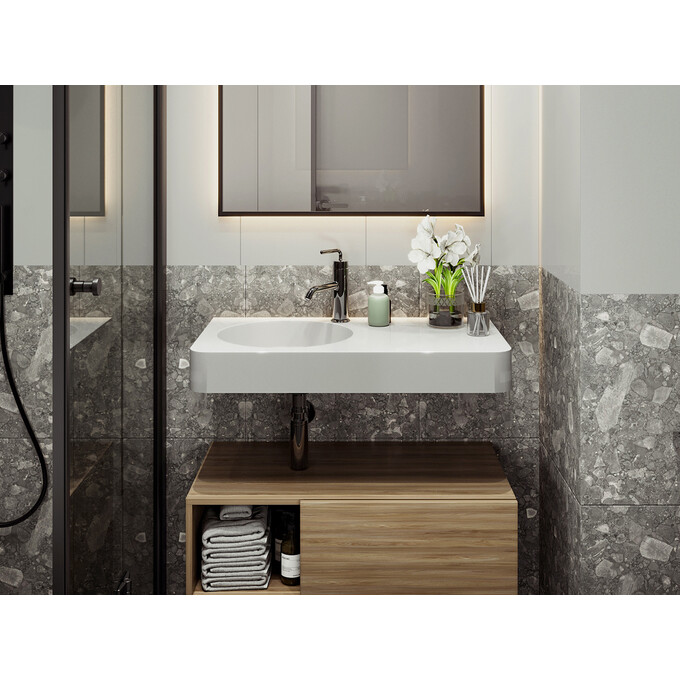 Умывальник-столешница Miraggio Loop 800 L Miramarble 8813981 (80x45 см, с крылом), Доступные размеры: 80 x 45 L, Технология производства: Miramarble, Цвет производителя: белый глянец, фото 4