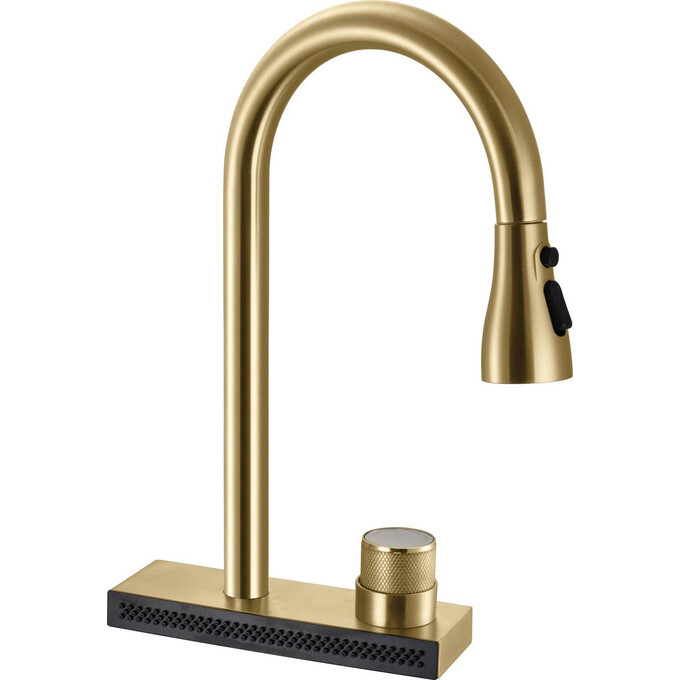 Змішувач для кухні Rea Conor Brushed Gold REA-B6312 (брашоване золото, з висувною лійкою та водоспадом), фото , изображение 11