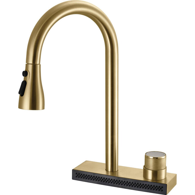 Змішувач для кухні Rea Conor Brushed Gold REA-B6312 (брашоване золото, з висувною лійкою та водоспадом), фото 