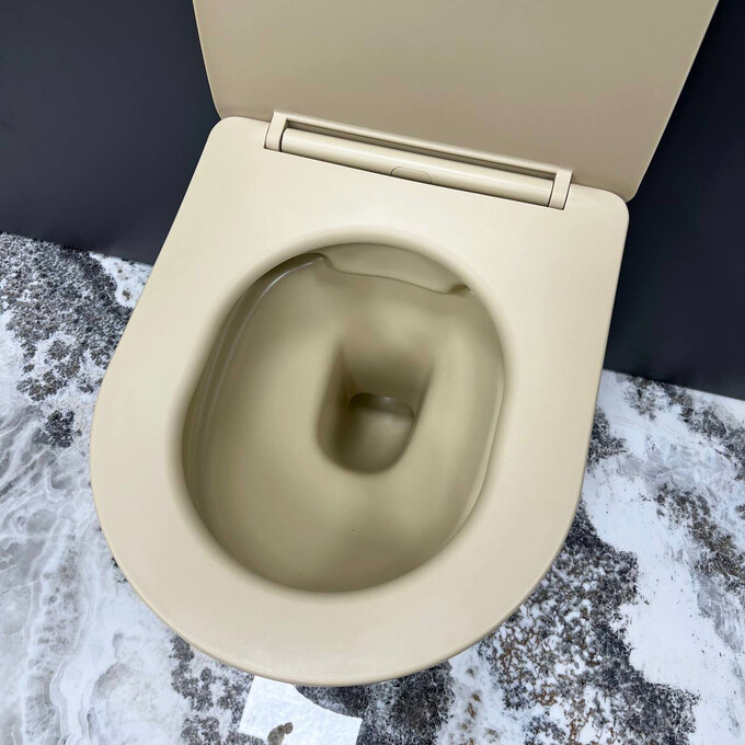 Безободковый подвесной унитаз VBI Vulcano Beige Matt VBI-020408 (бежевый матовый, с сиденьем), Цвет производителя: бежевый матовый, фото 2