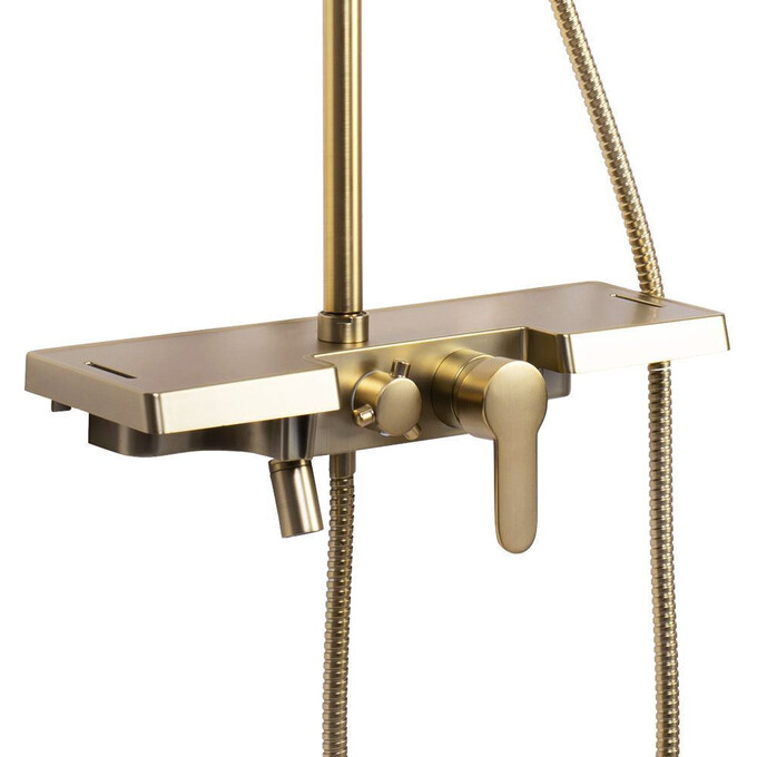 Душевая система Rea Bravo Brushed Gold REA-P4121 (брашированное золотая, с изливом и полкой), Цвет производителя: брашированное золото (матовое), фото 4