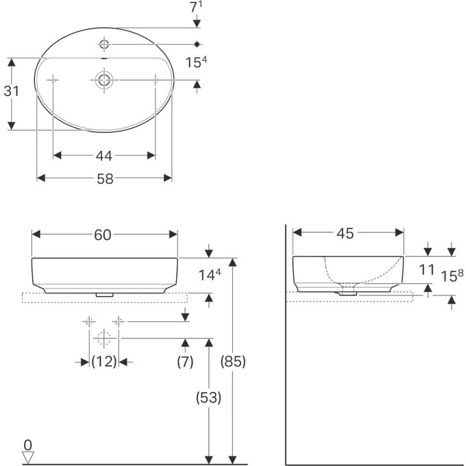 Умивальник Geberit Variform 500.772.01.2 (60x45 см), Доступні розміри: 60 x 45, фото , изображение 2
