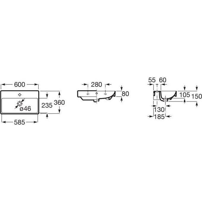 Умывальник Roca Ona A327684000 (60x36 см), фото 2