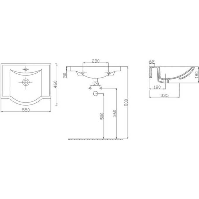 Умывальник RJ Tulip RJFU081-0055WH (55x46 см), Доступные размеры: 55 x 46, фото 2