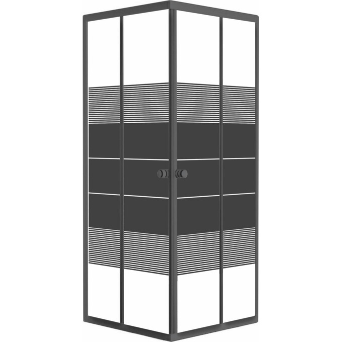 Душевая кабина RJ Velum Black 90BRZ082Linia (90x90 см, стекло с рисунком, профиль черный матовый), фото 