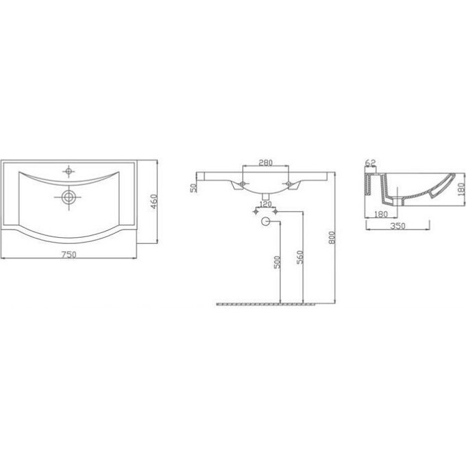 Умывальник RJ Tulip RJFU081-0075WH (75x46 см), Доступные размеры: 75 x 46, фото 2