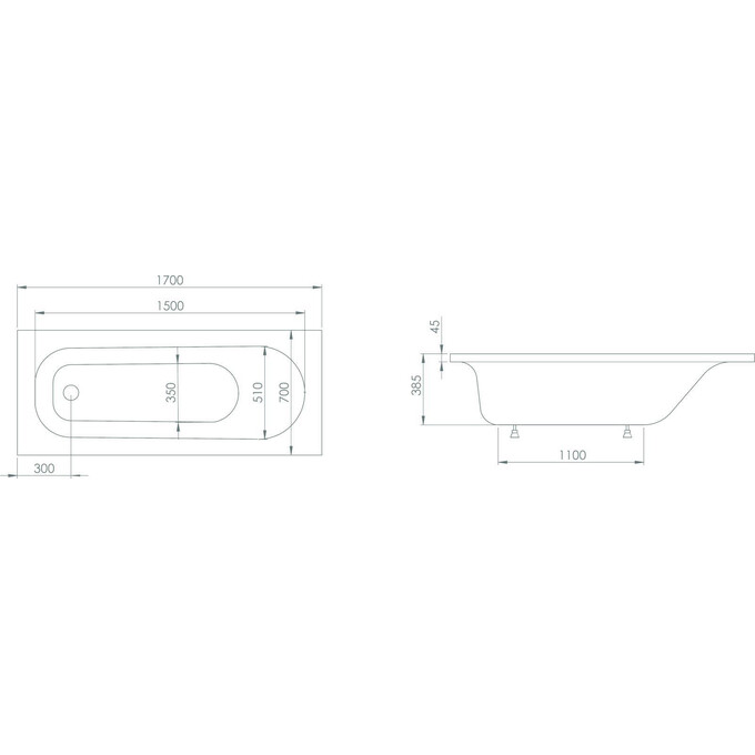 Акриловая ванна Imprese Rozkos b0701017070+NU (170x70 см, с ножками), Доступные размеры: 170 x 70, фото 2