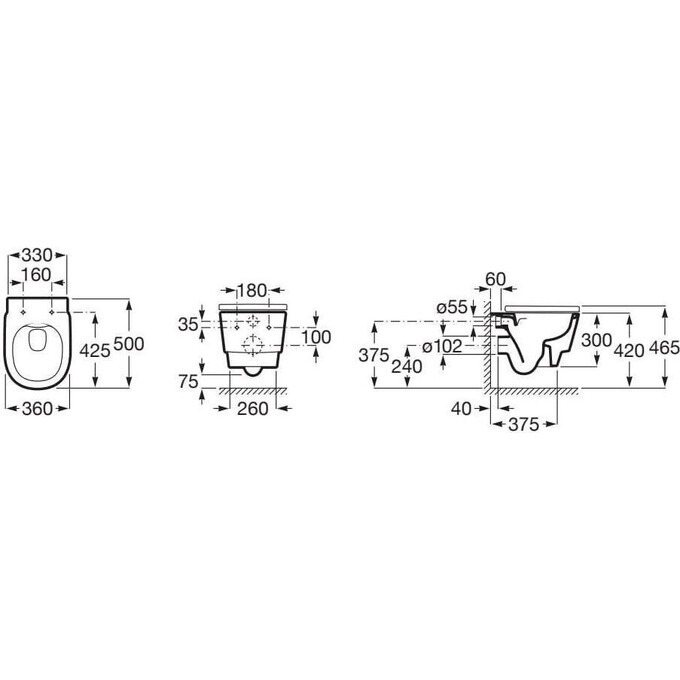Безободковый подвесной унитаз Roca Tura A346697000 (без сиденья), фото 3