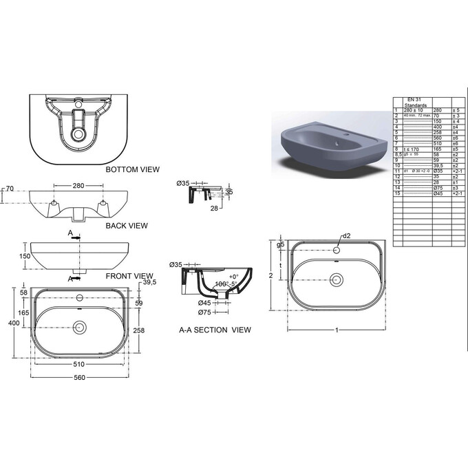 Умивальник Volle Daniella New 13-24-258 (56x40 см), фото , изображение 2