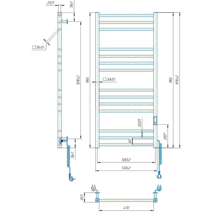 Электрический полотенцесушитель Mario Киото-I TR К 2.0 2.2.2201.03.P (4820258984879, 530x1170, универсальный, с таймером), Доступные размеры: 530 x 1170, фото 4