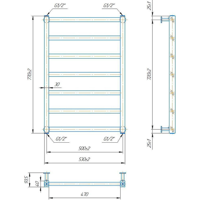 Водяной полотенцесушитель Mario Денвер 1.2.7000.03 Р (4820258984626, 770x530, хром/белый глянец/черный матовый/графит/золото), фото 5