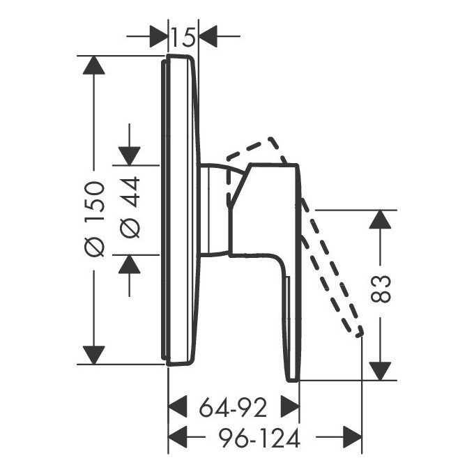 Внешняя часть смесителя скрытого монтажа для душа Hansgrohe Vernis Blend Black Matt 71667670 (черный матовый), Цвет производителя: черный матовый, фото 3