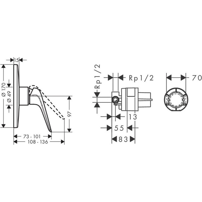 Змішувач прихованого монтажу Hansgrohe Novus 71067000+13620180 (внутрішня частина в комплекті), фото , изображение 5