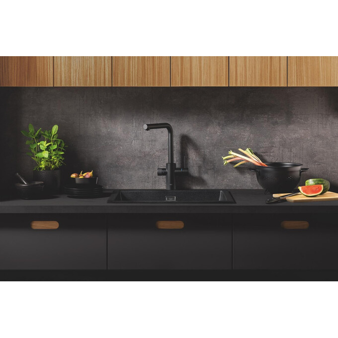 Смеситель для кухни Grohe Blue Pure Minta 30590KF0 (фантомный черный, с выдвижной лейкой и подключением питьевой воды), Цвет производителя: фантомный черный матовый, фото 3