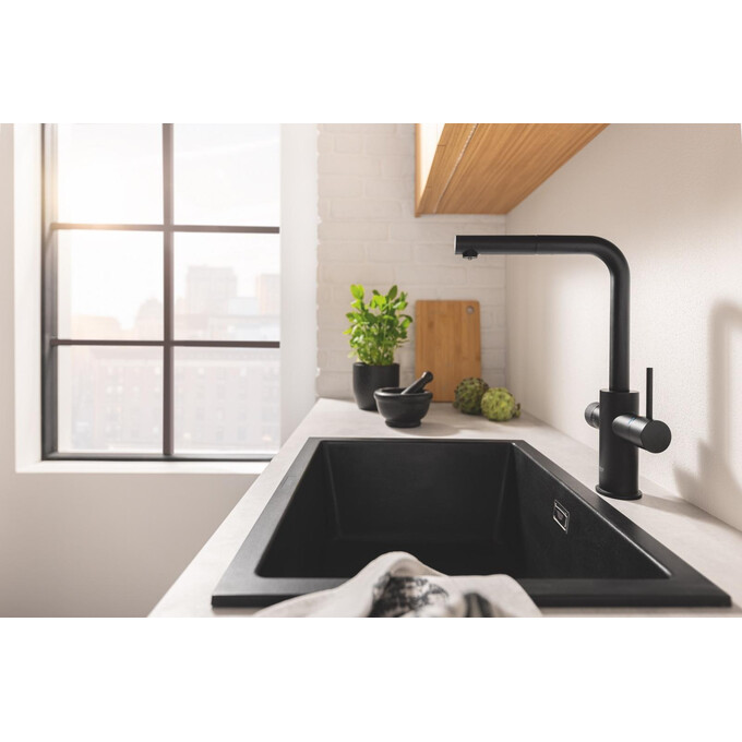 Смеситель для кухни Grohe Blue Pure Minta 30590KF0 (фантомный черный, с выдвижной лейкой и подключением питьевой воды), Цвет производителя: фантомный черный матовый, фото 4