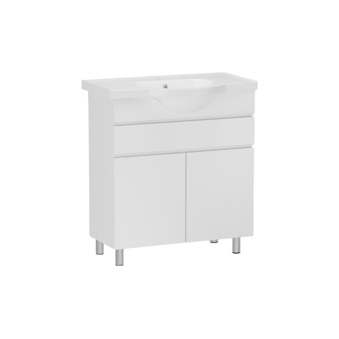 Тумба RJ Iris-XO з умивальником RJ Lotus RJFU034-0165WHSET (RJFU034-0165WH + RZJ201, 65 см, біла глянсова, підлогова), фото 