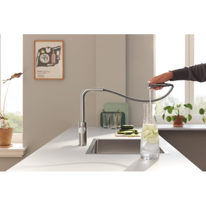 Смеситель для кухни Grohe Blue Pure Minta 30590DC0 (суперсталь, с выдвижной лейкой и подключением питьевой воды), Цвет производителя: суперсталь, фото 4