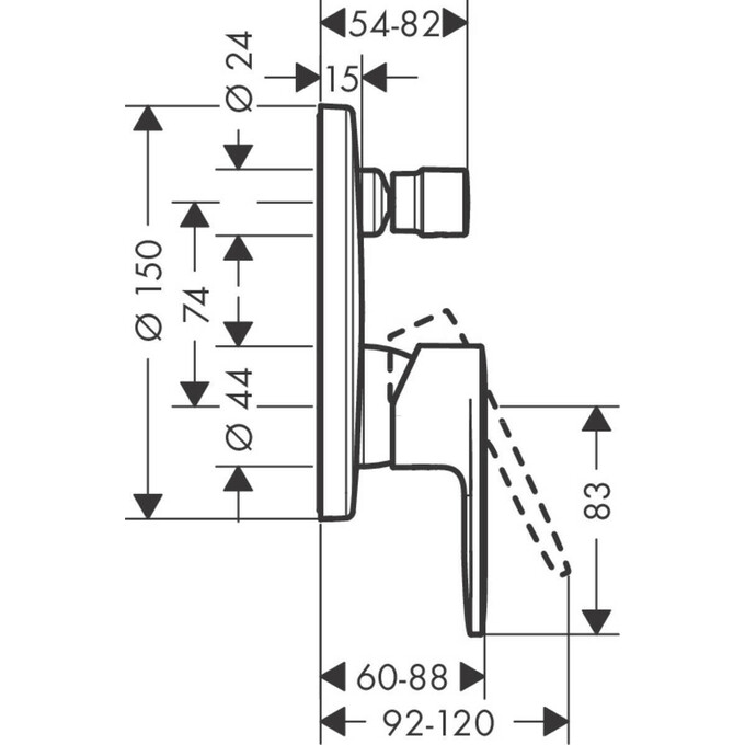 Внешняя часть смесителя скрытого монтажа для ванны Hansgrohe Vernis Blend Black Matt 71466670 (черная матовая), Цвет производителя: черный матовый, фото 2