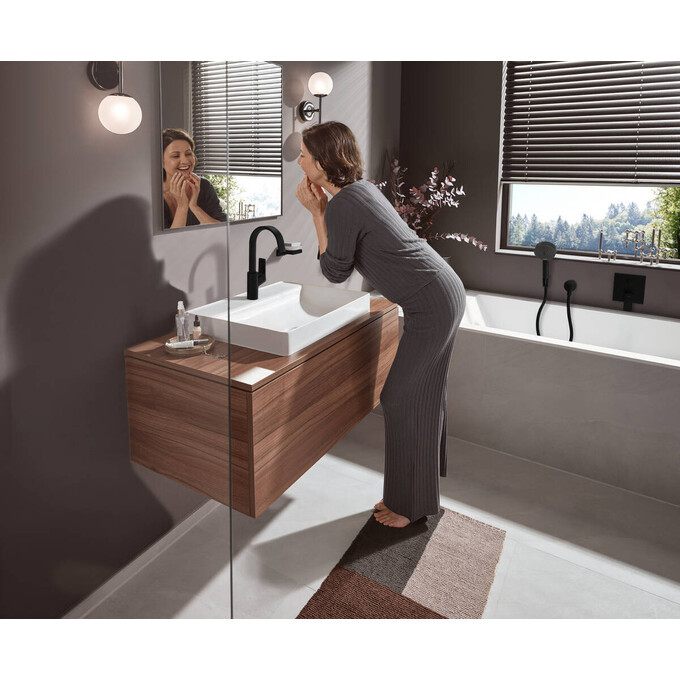 Смеситель для умывальника Hansgrohe Vivenis Black Matt 75030670 (черный матовый, с каскадным изливом и донным клапаном), Цвет производителя: черный матовый, фото 3