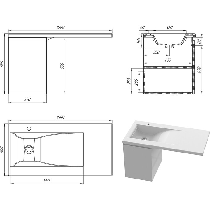 Тумба Snail Міссурі з умивальником Snail Фенікс 1000KMP159LA100 (100 см, біла глянсова, ліва, підвісна), Доступні розміри: 100 x 50 L, фото , изображение 14