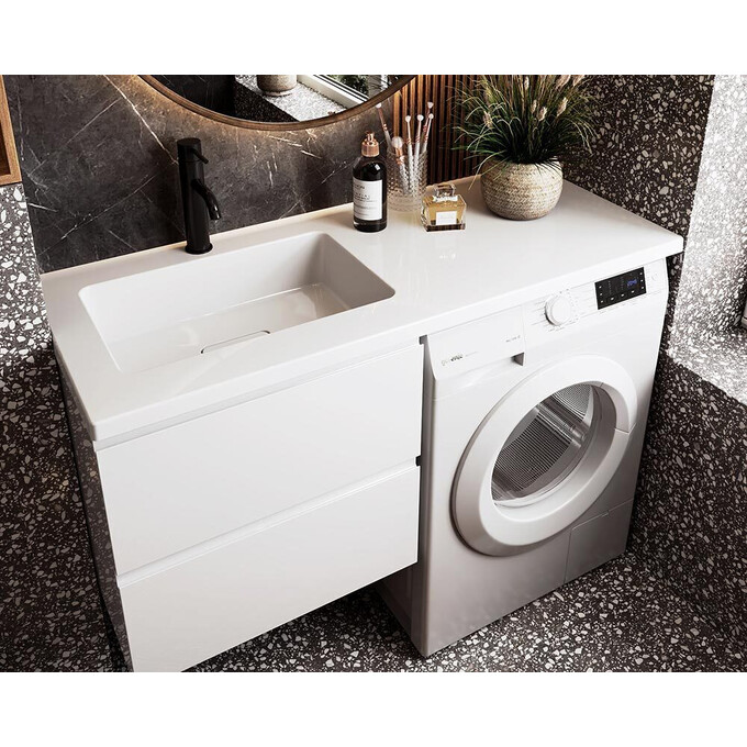 Тумба Snail Барнео з умивальником Snail Аляска 1200KMP167LA100 (120 см, біла глянсова, ліва, підвісна), Доступні розміри: 120 x 50 L, фото , изображение 2