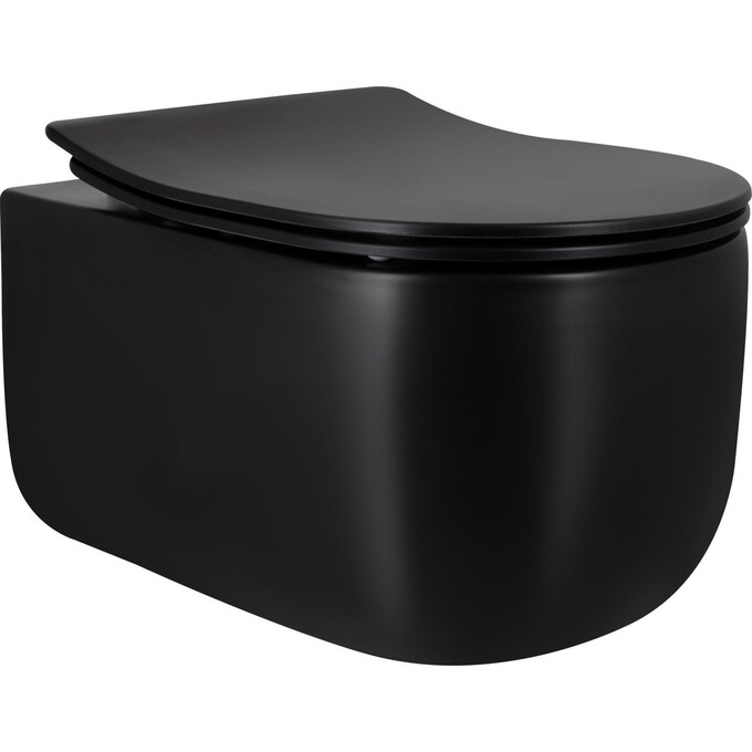 Безободковый подвесной унитаз Qtap Taurus Ultra Quiet Black Matt QT2433084EUQMB (черный матовый, воронкообразный,  с сиденьем), Цвет производителя: черный матовый, фото 