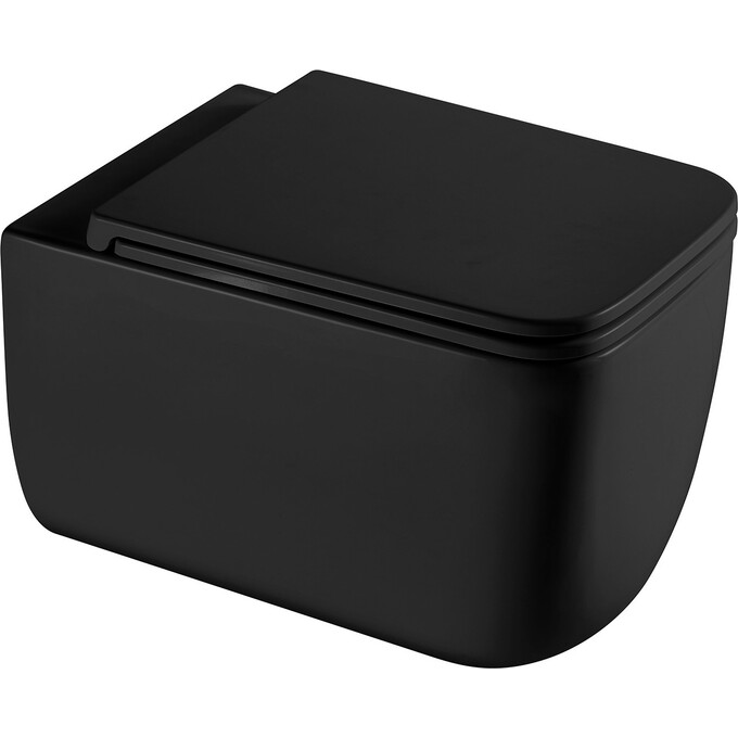 Безободковый подвесной унитаз Qtap Gemini Ultra Quiet Black Matt QT2533076EUQMB (черный матовый, воронкообразный, с сиденьем), Цвет производителя: черный матовый, фото 