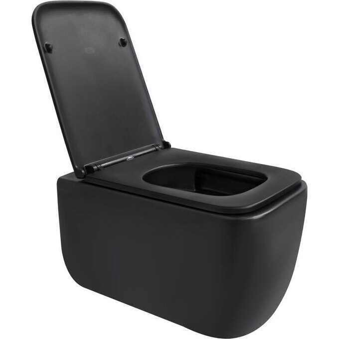 Безободковый подвесной унитаз Qtap Gemini Ultra Quiet Black Matt QT2533076EUQMB (черный матовый, воронкообразный, с сиденьем), Цвет производителя: черный матовый, фото 3