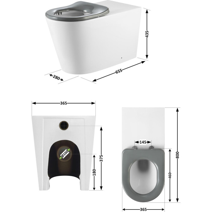 Безобідковий підлоговий унітаз Qtap Freedom Rimless White/Grey QT22223368W (білий/сірий, з сидінням), фото , изображение 7