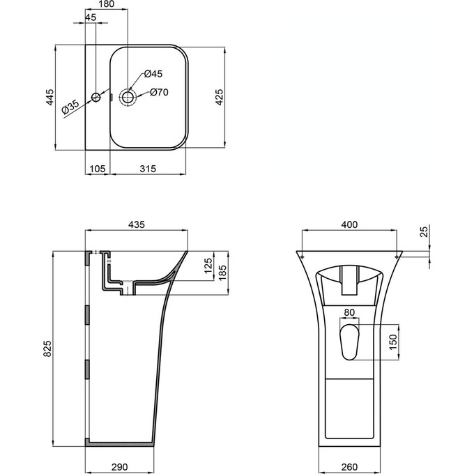 Умывальник Qtap Crow White QT0511G315WN (45x44 см, напольный), фото 6