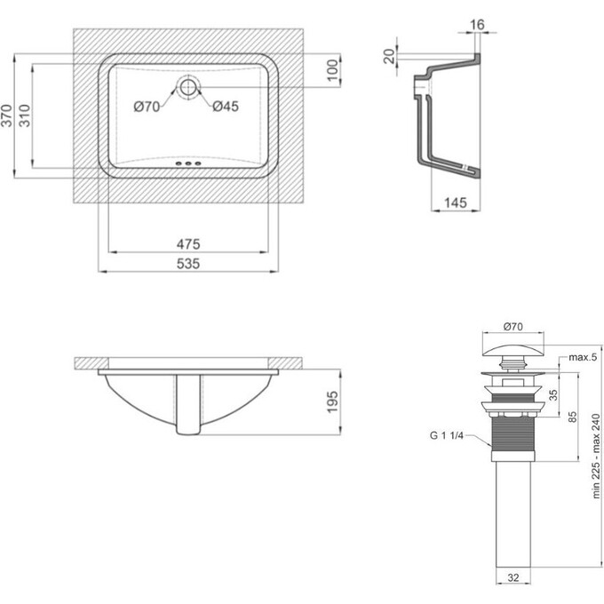 Умывальник Qtap Stork White QT15116032WN47293 (54x37 см, с донным клапаном), фото 6