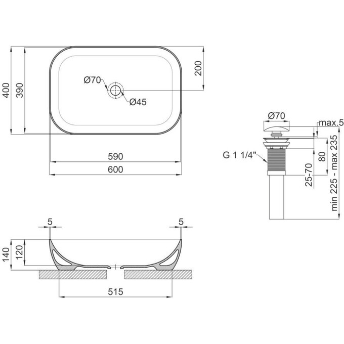 Умывальник Qtap Robin White QT13112143PWN47297 (60x40 см, чаша, с донным клапаном), фото 6