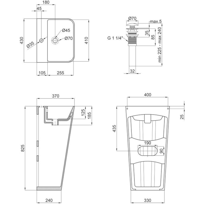 Умывальник Qtap Tern White QT1711G302WN47320 (43x37 см, напольный, с донным клапаном), фото 7