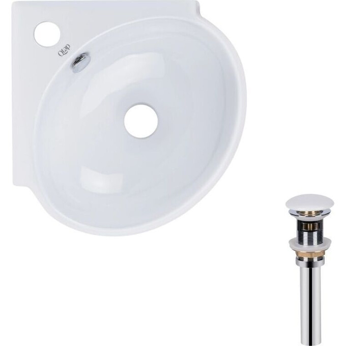 Умывальник Qtap Leo N White QT11115010WN47331 (33x33 см, угловой, с донным клапаном), фото 