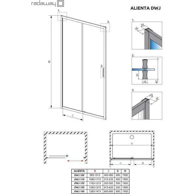 Душевая дверь Radaway Alienta DWJ Chrome 10260130-01-01 (130 см, стекло прозрачное, профиль хром), Доступные размеры: 130, Цвет производителя: хром, фото 6
