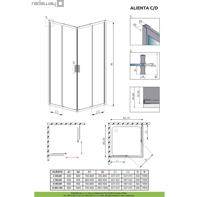 Душевая кабина Radaway Alienta D Chrome 10258010-01-01 (100x80 см, стекло прозрачное, профиль хром), Доступные размеры: 100 x 80, Цвет производителя: хром, фото 8