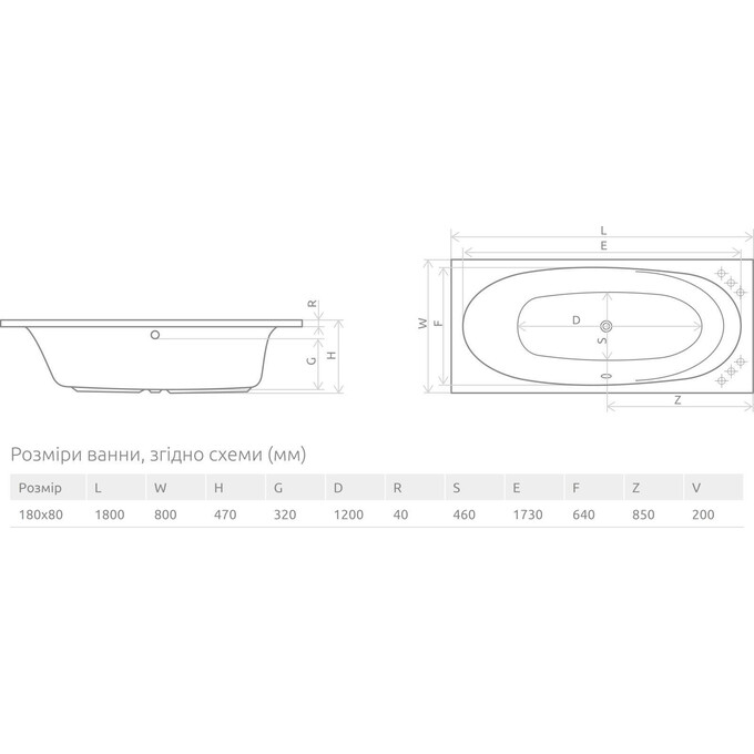 Акриловая ванна Radaway Dia WA1-05-180x080US (180x80 см, с ножками и сифоном), фото 4