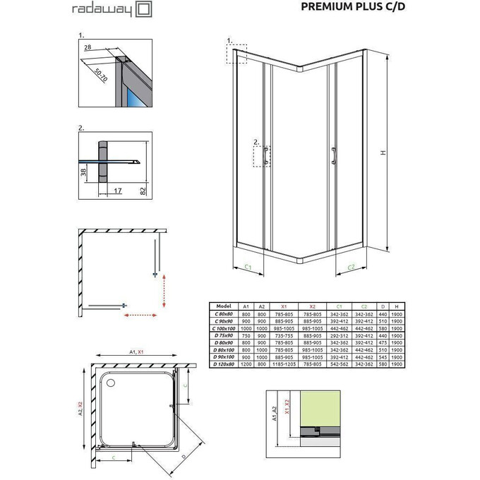 Душова кабіна Radaway Premium Plus D 1900 30435-01-01N (120x80 см, скло прозоре, профіль хром), Доступні розміри: 120 x 80, Колір виробника: прозоре скло, фото , изображение 9
